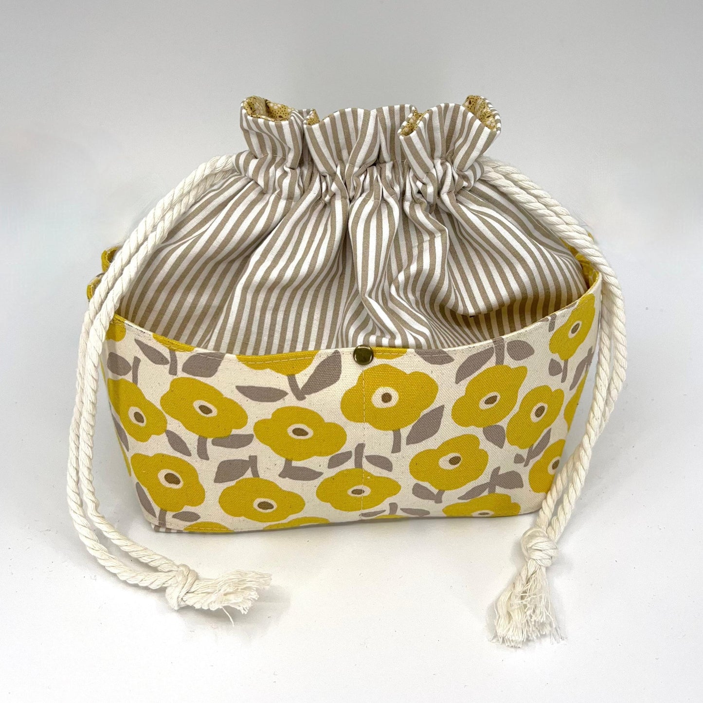 Denise Snow Williams-One of a Kind Drawstring Project Bags-craft organizer-Medium - Yellow Floral w/ Ext & Int Pockets-gather here online