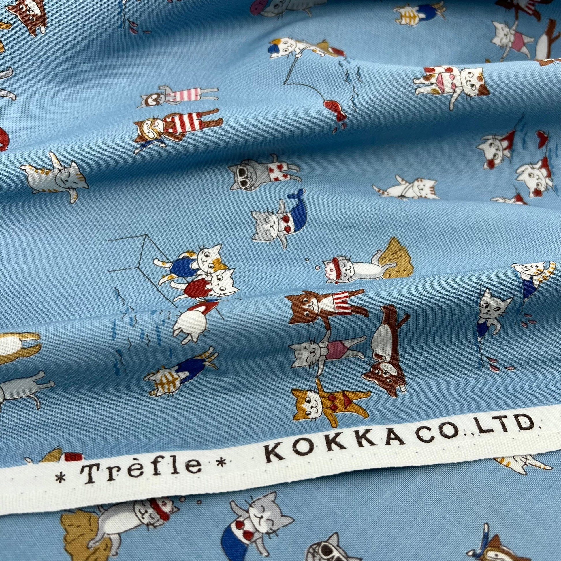 Kokka-Seaside Cats on Sheeting-fabric-gather here online