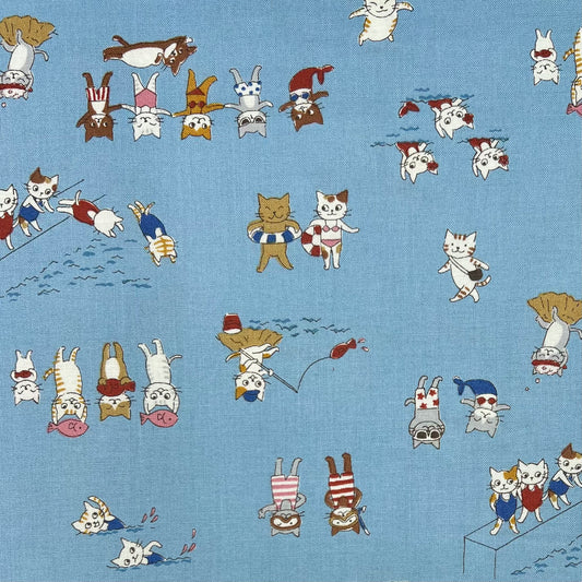 Kokka-Seaside Cats on Sheeting-fabric-gather here online