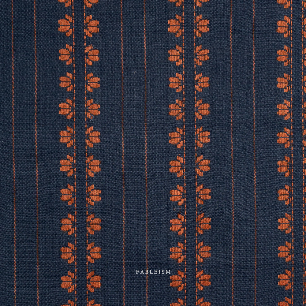 Fableism Supply Co-Deco Stripe in Navy/Spice-fabric-gather here online