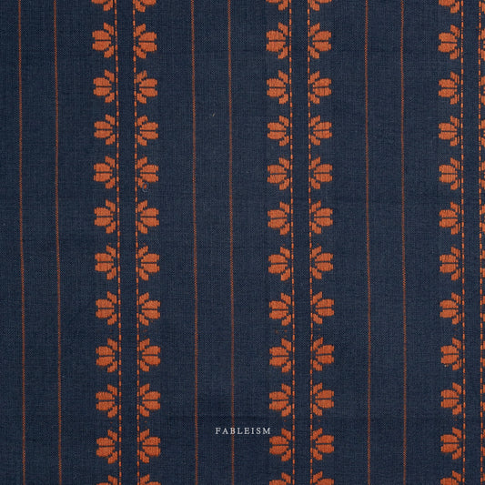 Fableism Supply Co-Deco Stripe in Navy/Spice-fabric-gather here online