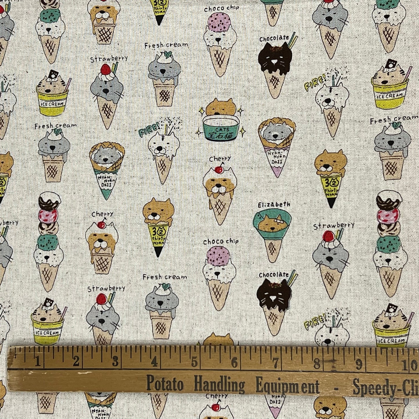 Kobayashi-Cat Ice Cream Cones on Cotton/Linen Canvas-fabric-gather here online