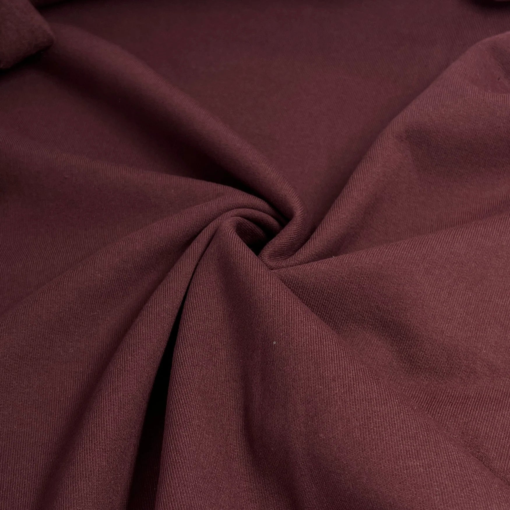 deadstock-12.5oz 3-End Cotton/Poly Sweatshirt Fleece - Burgundy-fabric-gather here online