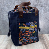 Denise Snow Williams-One of a Kind Drawstring Project Bags-accessory-Large Blue Wax Canvas w/ Int & Ext Pockets & Leather handles-gather here online