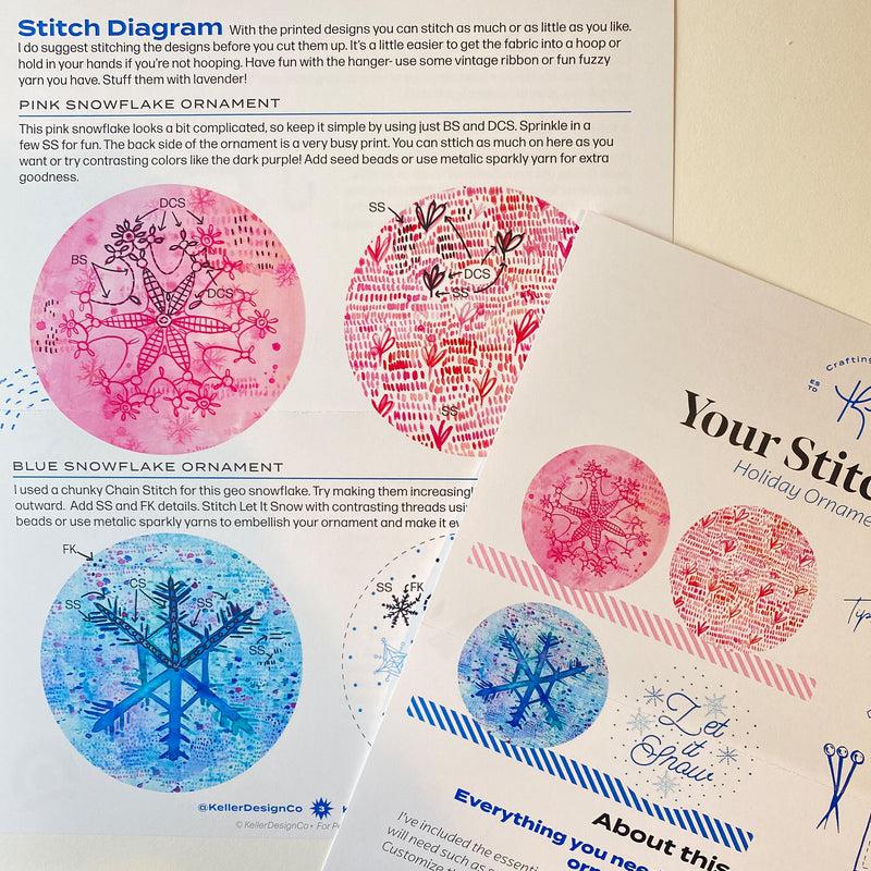 Keller Design Co.-Snowflake Ornament Embroidery Kit - Pink/Blue-embroidery kit-gather here online