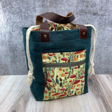 Denise Snow Williams-One of a Kind Drawstring Project Bags-accessory-Large Mushrooms Wax Canvas w/ Int & Ext Pockets & Leather handles-gather here online