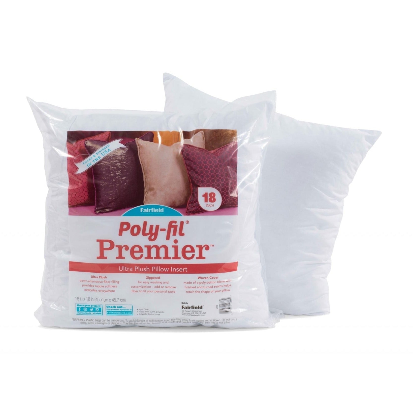 Fairfield-Poly-Fil Premier Pillow Form 18”x18”-batting/fiberfill-gather here online