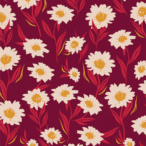 Art Gallery Fabrics-Bountiful Daisies Cherry in Knit-fabric-gather here online