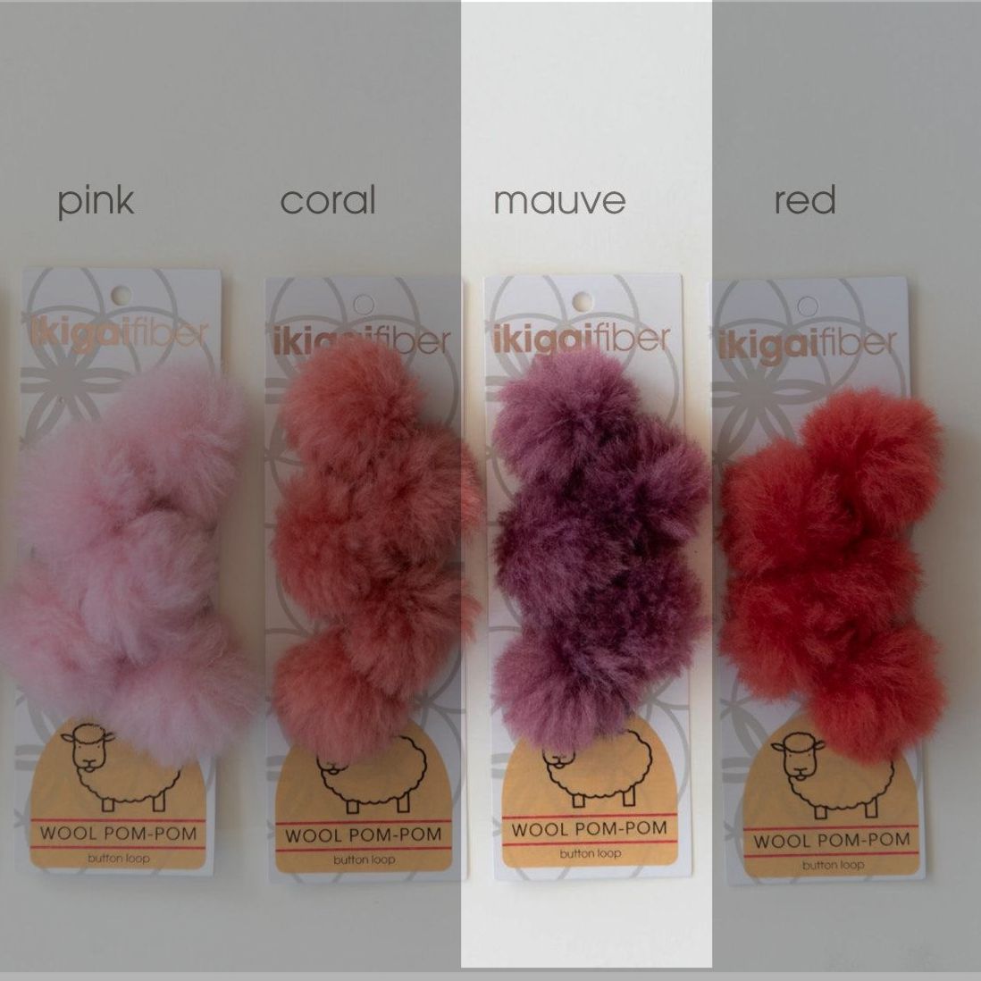 Ikigai Fiber-Wool Pom-Pom 5 Pack, 4cm-pompoms-Mauve-gather here online