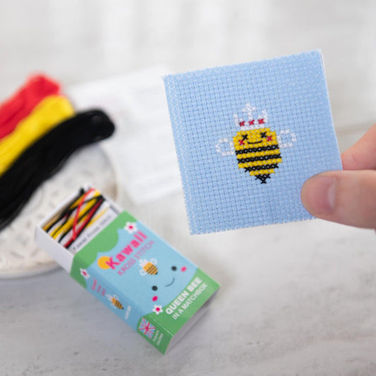 Marvling Bros-Kawaii Queen Bee Mini Cross Stitch Kit in a Matchbox-xstitch kit-gather here online