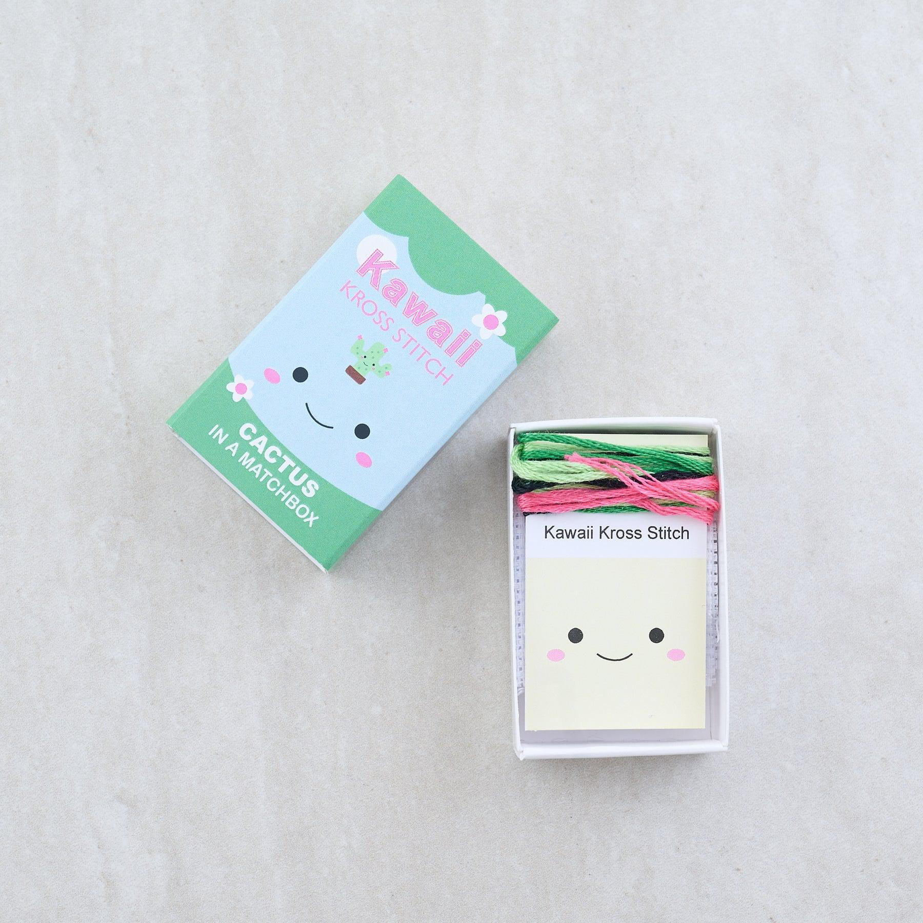 Marvling Bros-Kawaii Cactus Mini Cross Stitch Kit in a Matchbox-xstitch kit-gather here online