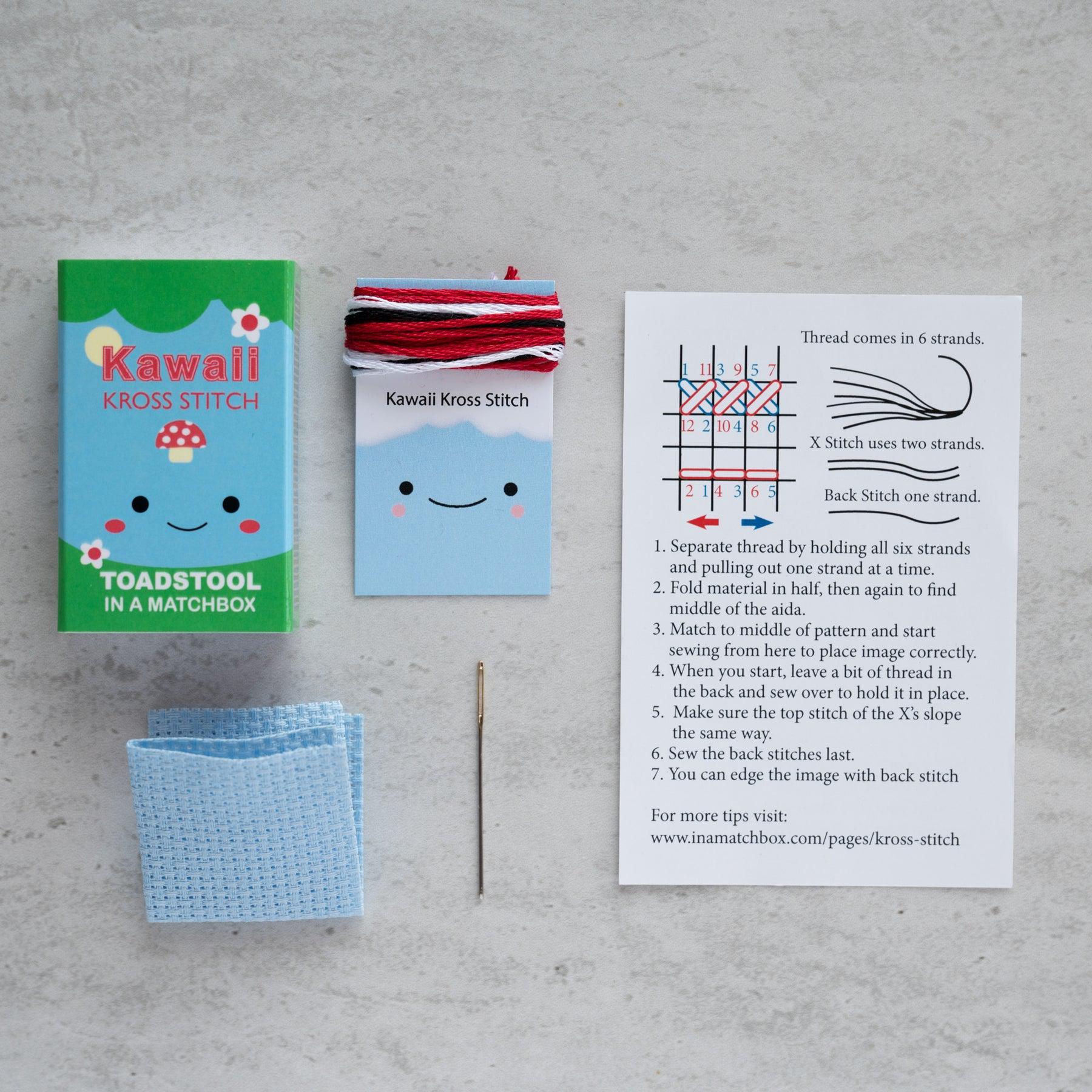 Marvling Bros-Kawaii Toadstool Cross Stitch Kit in a Matchbox-xstitch kit-gather here online