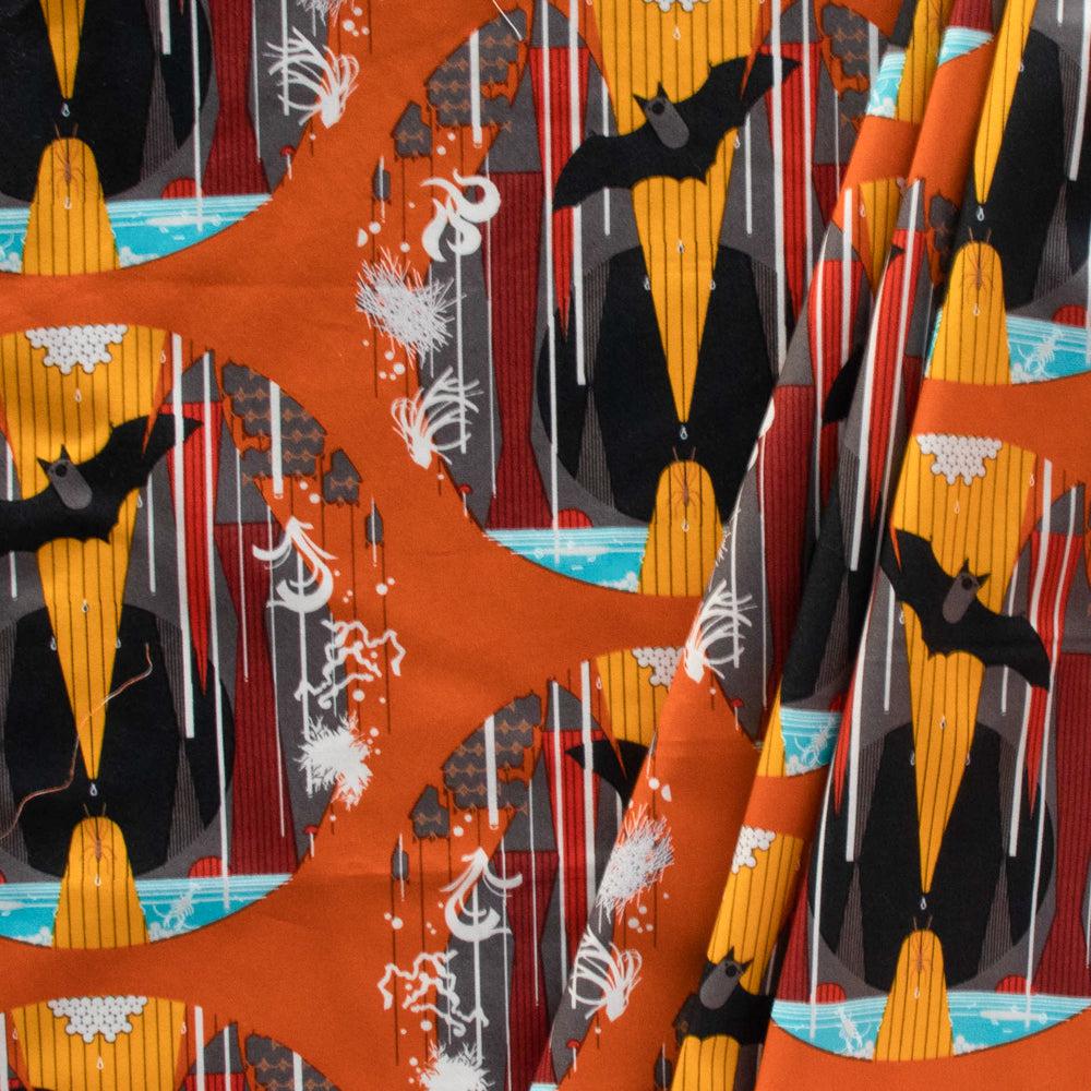 Birch Organic Fabrics-Halloween Bat Caves Orange-fabric-gather here online