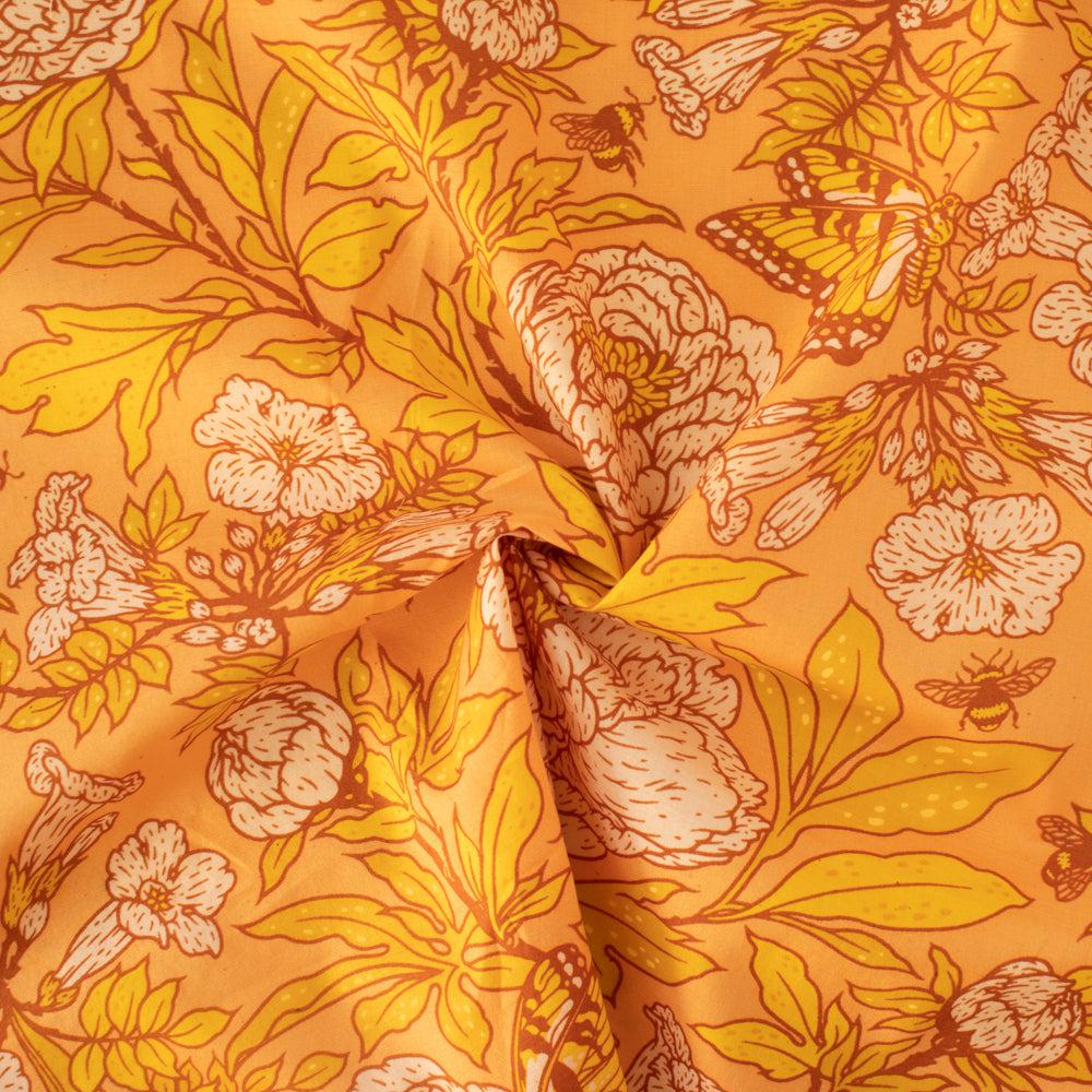 Birch Organic Fabrics-Large Peonies Peach Gold on Lawn-fabric-gather here online