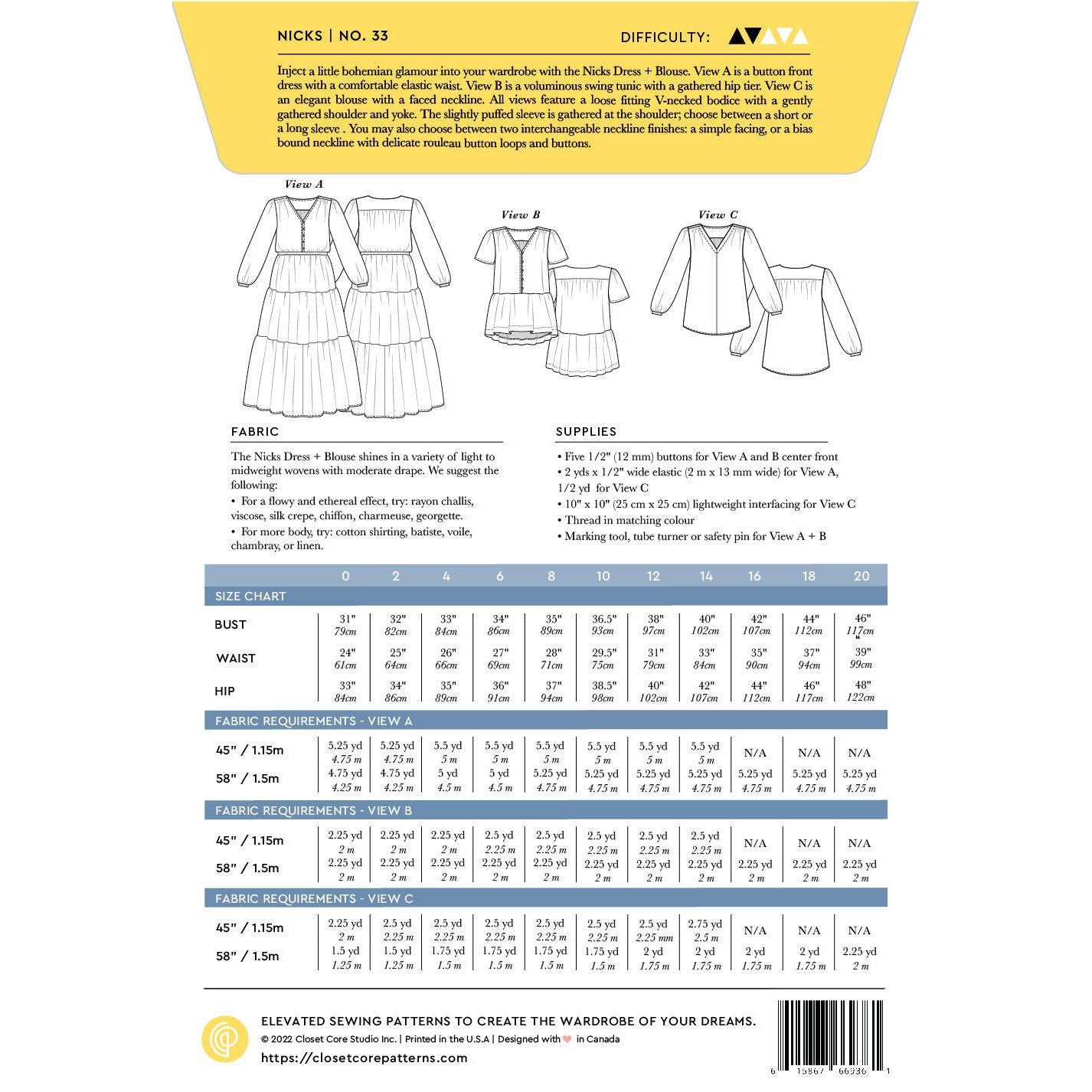 Closet Core Patterns-Nicks Dress & Blouse Pattern-sewing pattern-gather here online