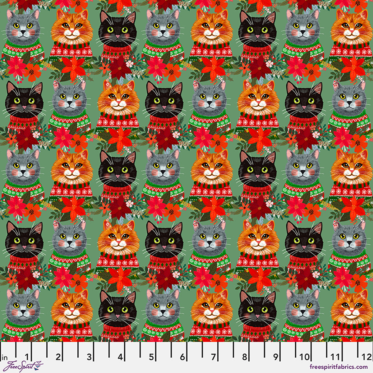 Free Spirit-Christmas Cats Sage-fabric-gather here online