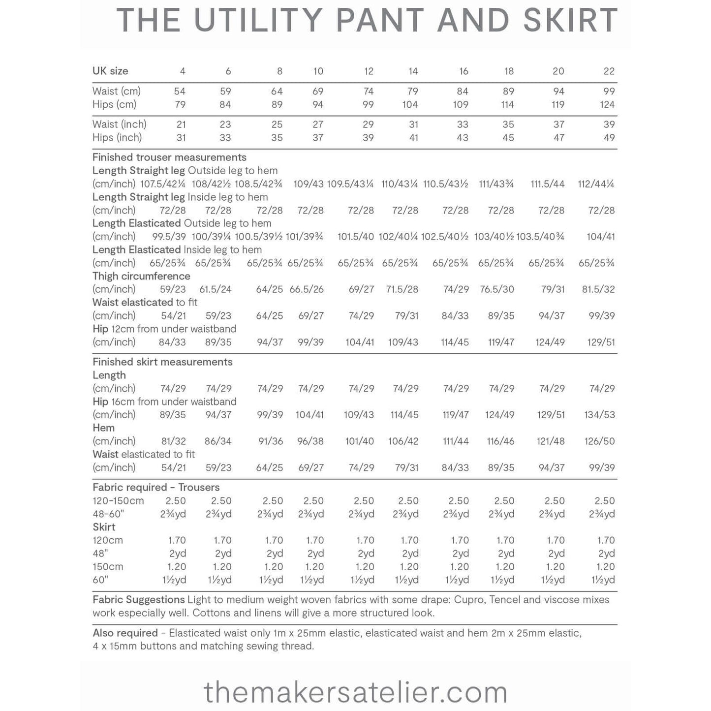 The Maker's Atelier-The Utility Pant & Skirt Pattern - PDF DOWNLOAD-sewing pattern-gather here online