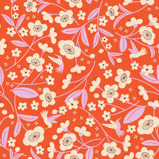 Ruby Star Society-Persimmon Blossoms Warm Red-fabric-gather here online