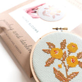 Junebug and Darlin-Retro Blooms, 4” Cross Stitch Kit-xstitch kit-gather here online