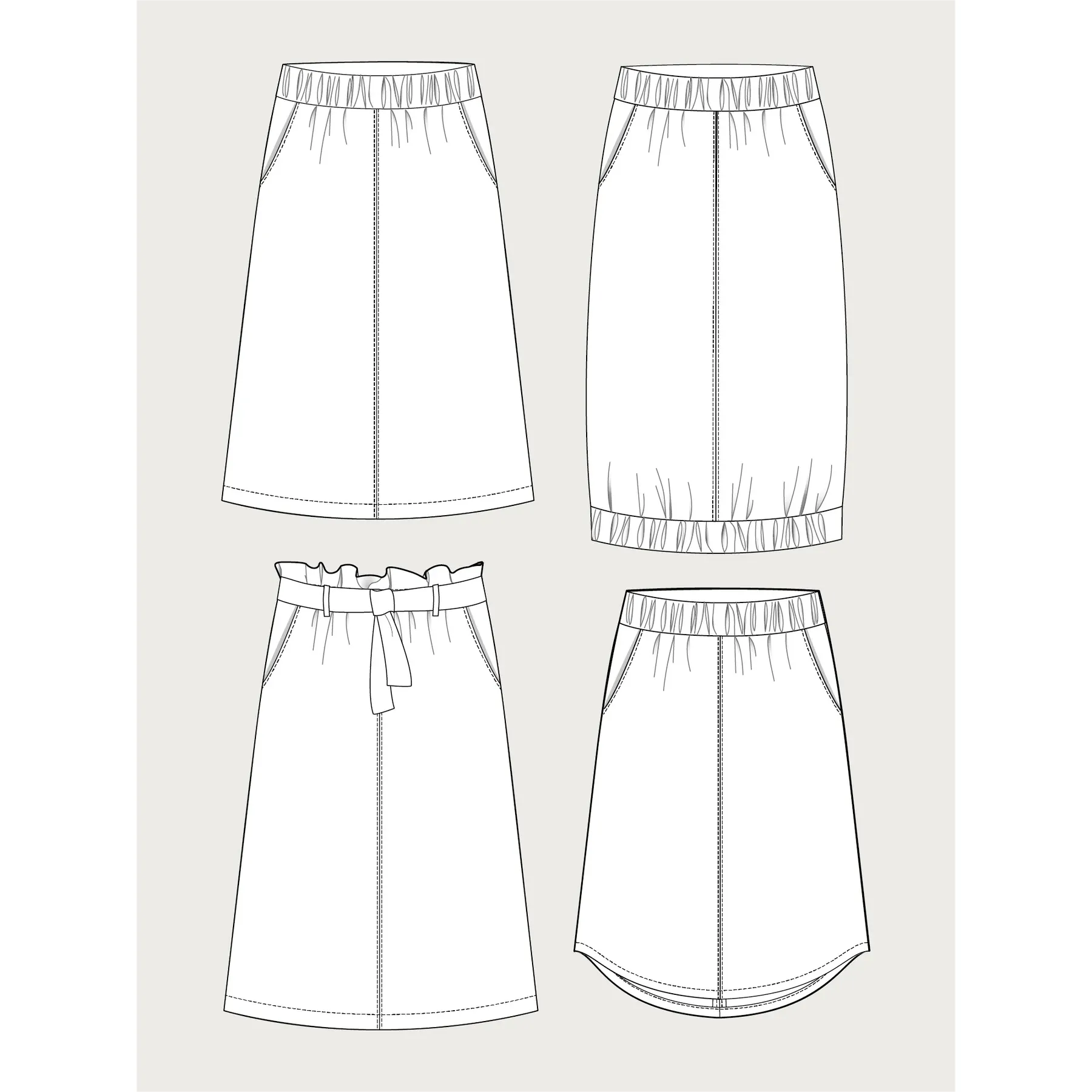 Assembly Line-A-Line Midi Skirt Pattern-sewing pattern-gather here online