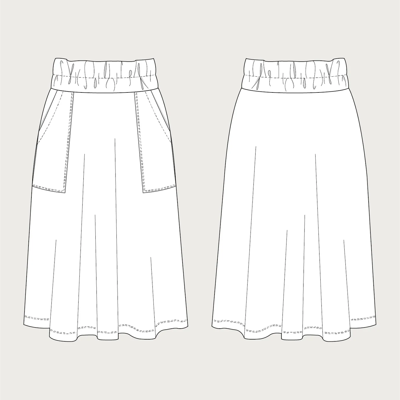 Assembly Line-Elastic Waist Maxi Skirt Pattern (MINI-3XL)-sewing pattern-gather here online