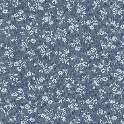 Robert Kaufman-Floral Chambray Royal-fabric-gather here online