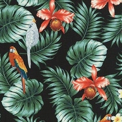 Robert Kaufman-Island Paradise Tropical Birds Black-fabric-gather here online