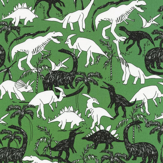 Robert Kaufman-Scratchy Dinos Green-fabric-gather here online