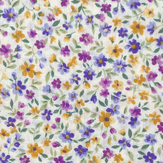 Sevenberry-Vine Floral Purple/Yellow on Cotton Lawn-fabric-gather here online