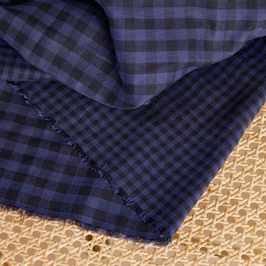 Atelier Brunette-Gingham Night Cobalt Double Gauze-fabric-gather here online