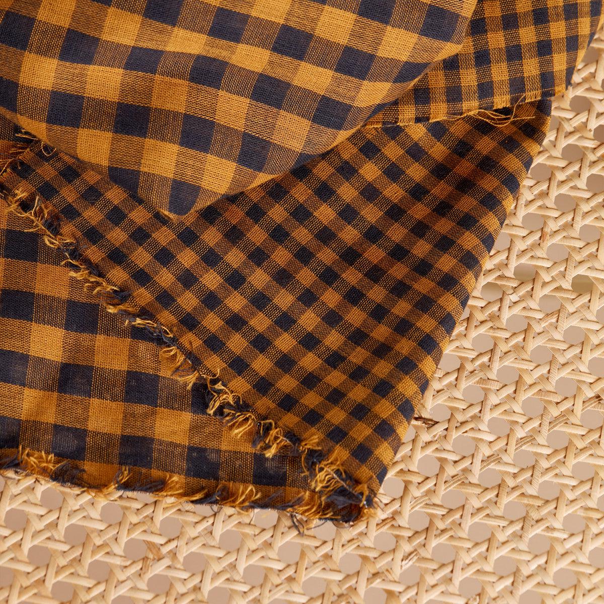 Atelier Brunette-Gingham Night Ochre Double Gauze-fabric-gather here online