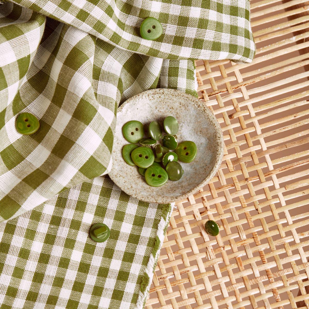 Atelier Brunette-Gingham Off-White Matcha Double Gauze-fabric-gather here online