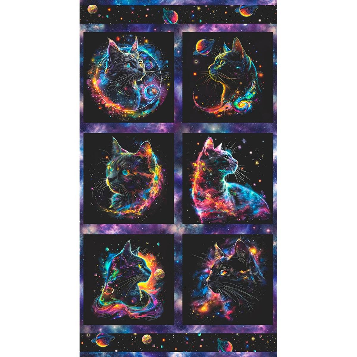 Robert Kaufman-Galaxy Cats Celestial Panel-fabric panel-gather here online