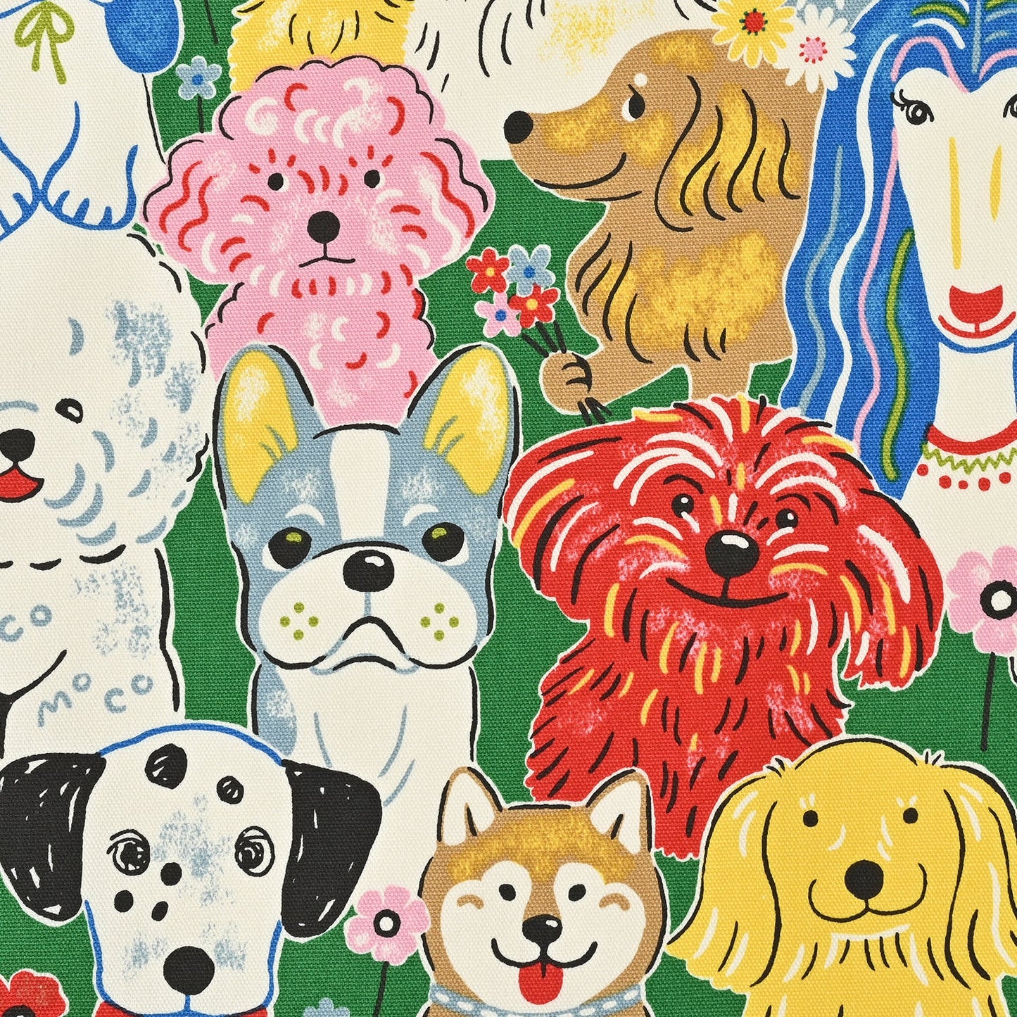 Kokka-Powerful Animal Dogs on Cotton Oxford-fabric-gather here online