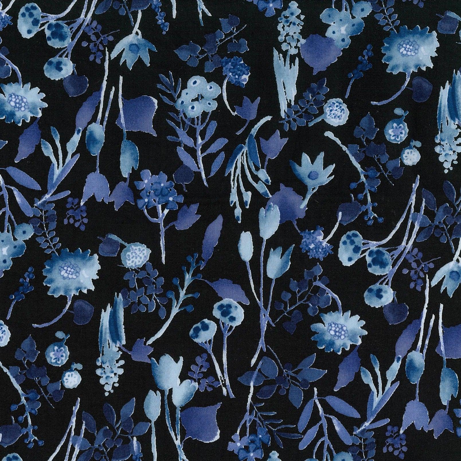 Kokka-Indigo Inkscape Florals on Cotton Lawn-fabric-gather here online