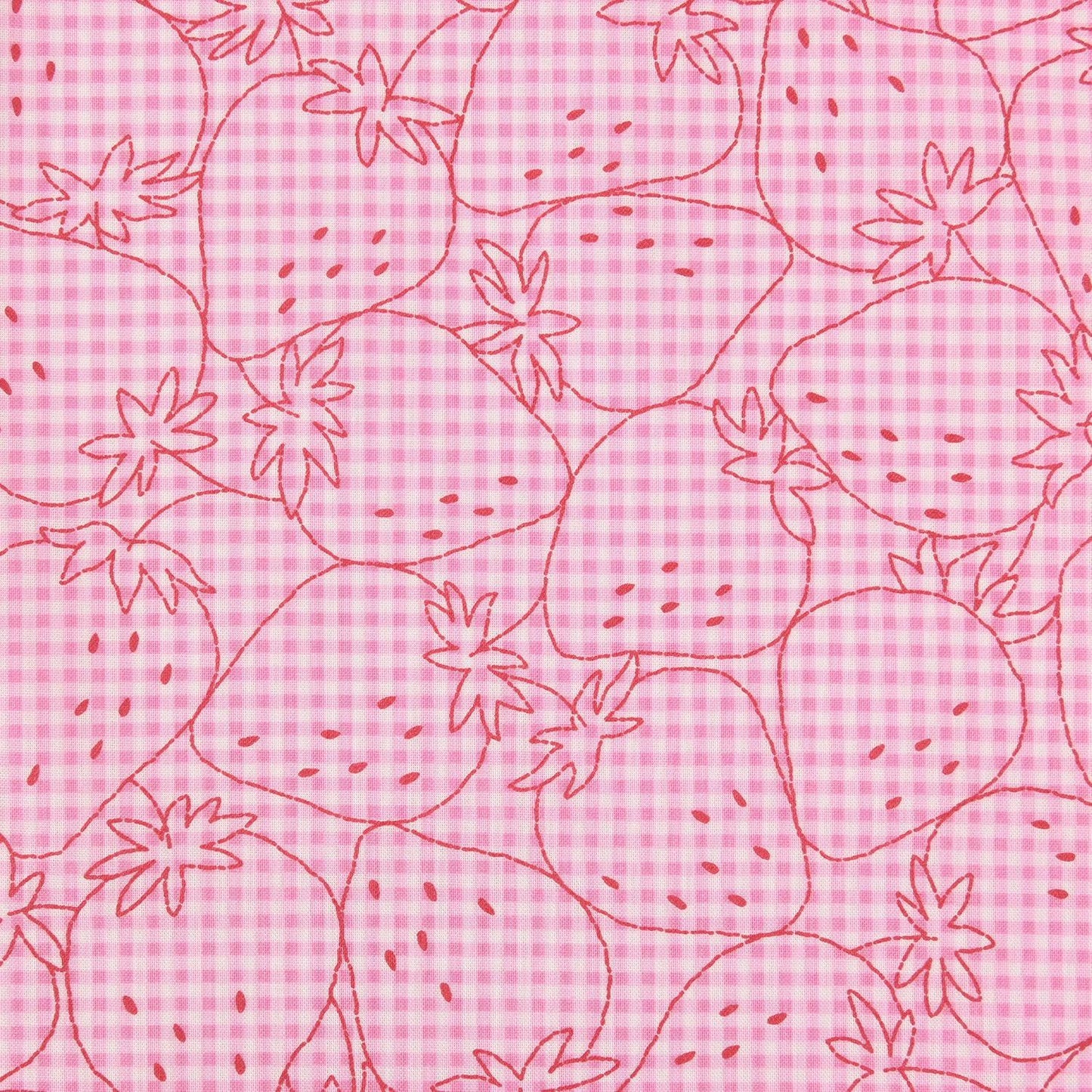 Kokka-Picnic Strawberry Pink on Cotton Sheeting-fabric-gather here online