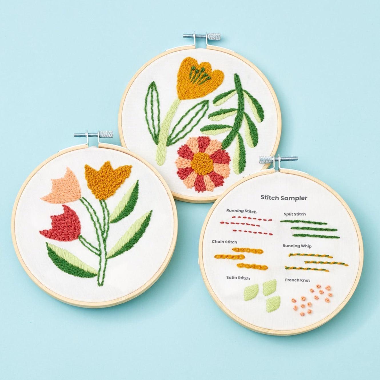 Garden Flowers, Beginner Embroidery Kit, Easy Embroidery Kit for