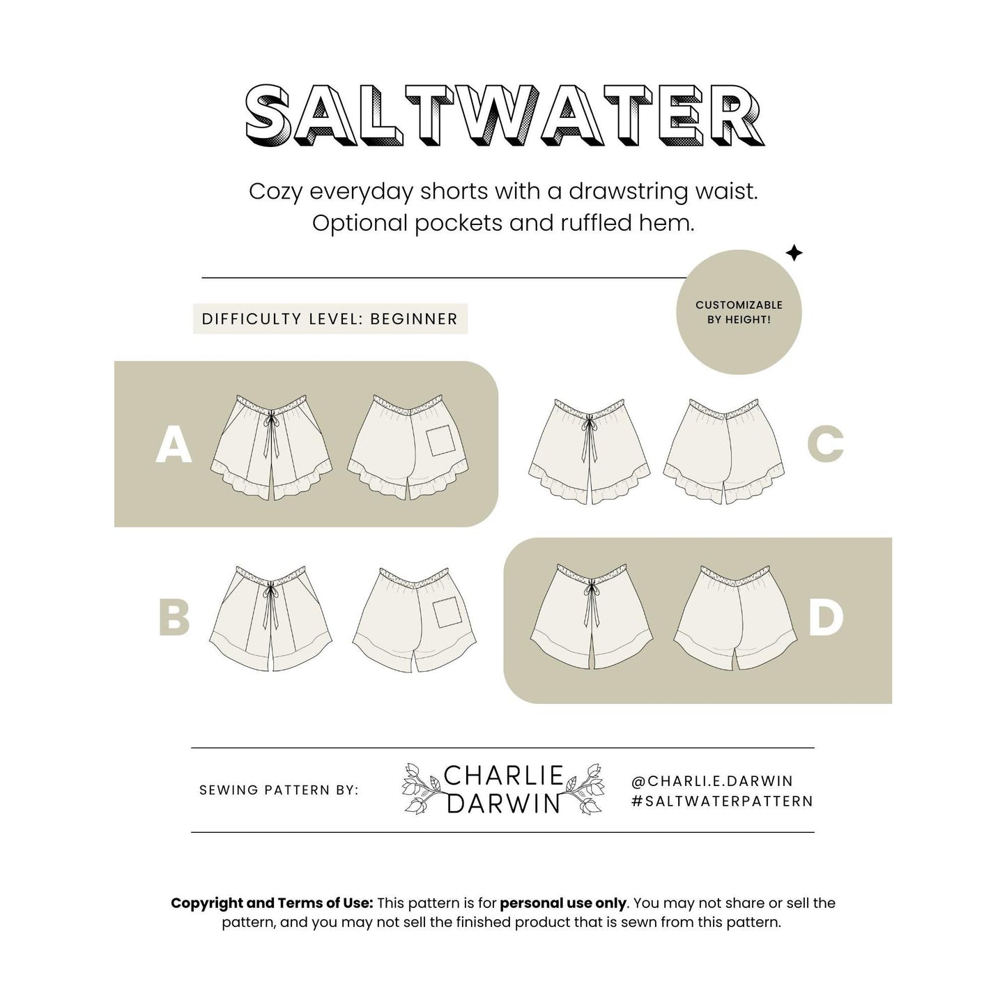 Charlie Darwin Textiles-Saltwater Shorts Pattern-sewing pattern-gather here online