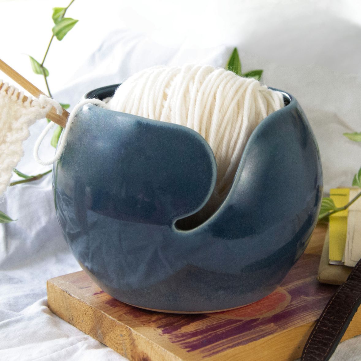 Cōppa Cōllaborative LLC-Minimal Ceramic Yarn Bowl: Bluestone-knitting notion-gather here online