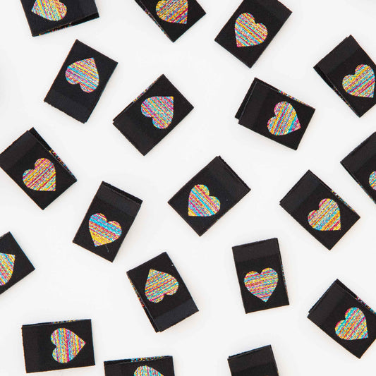 Sarah Hearts-Metallic Rainbow Heart Sew-In Labels-sewing notion-gather here online