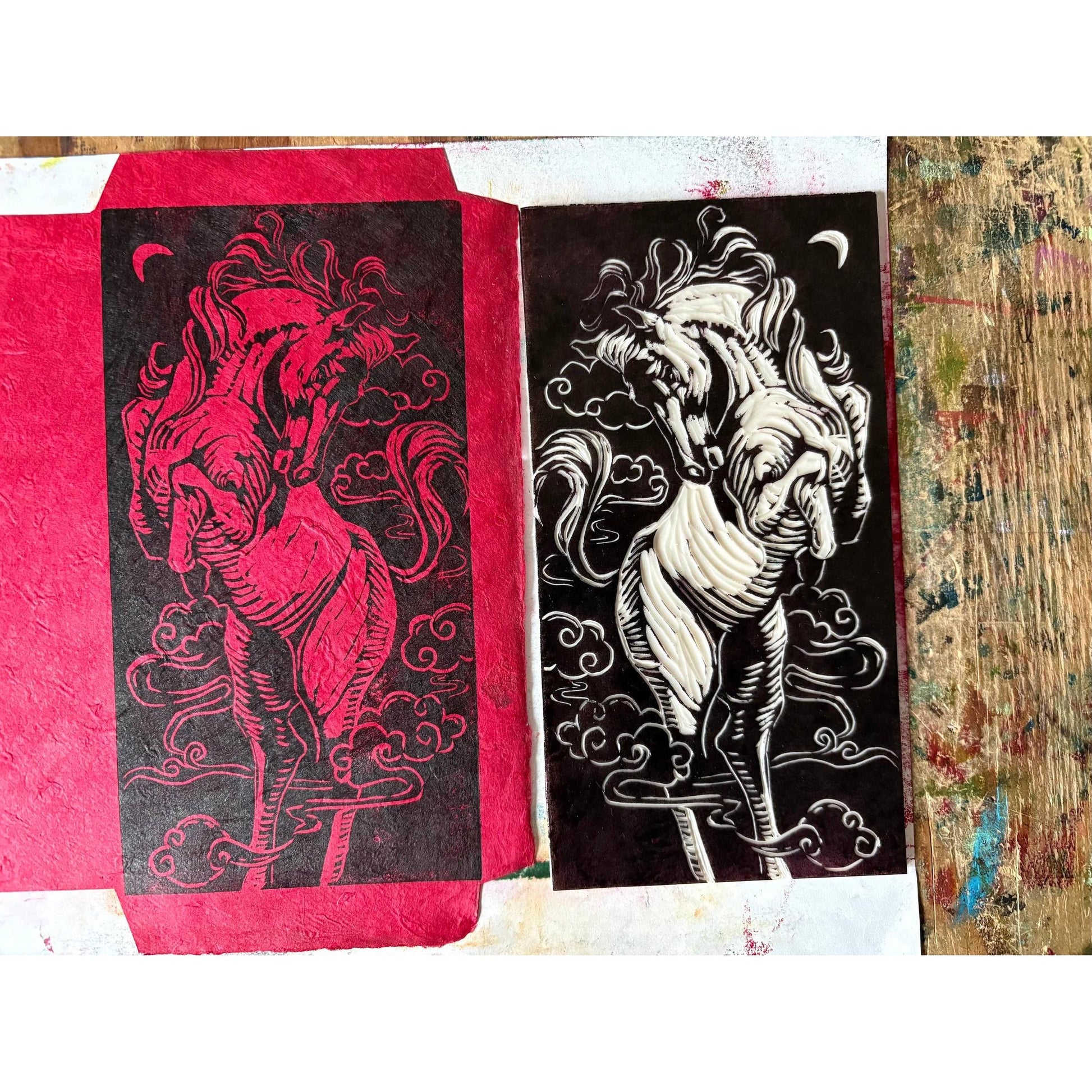 Kathie Studio-Horse Blockprinted Red Envelope-greeting card-gather here online