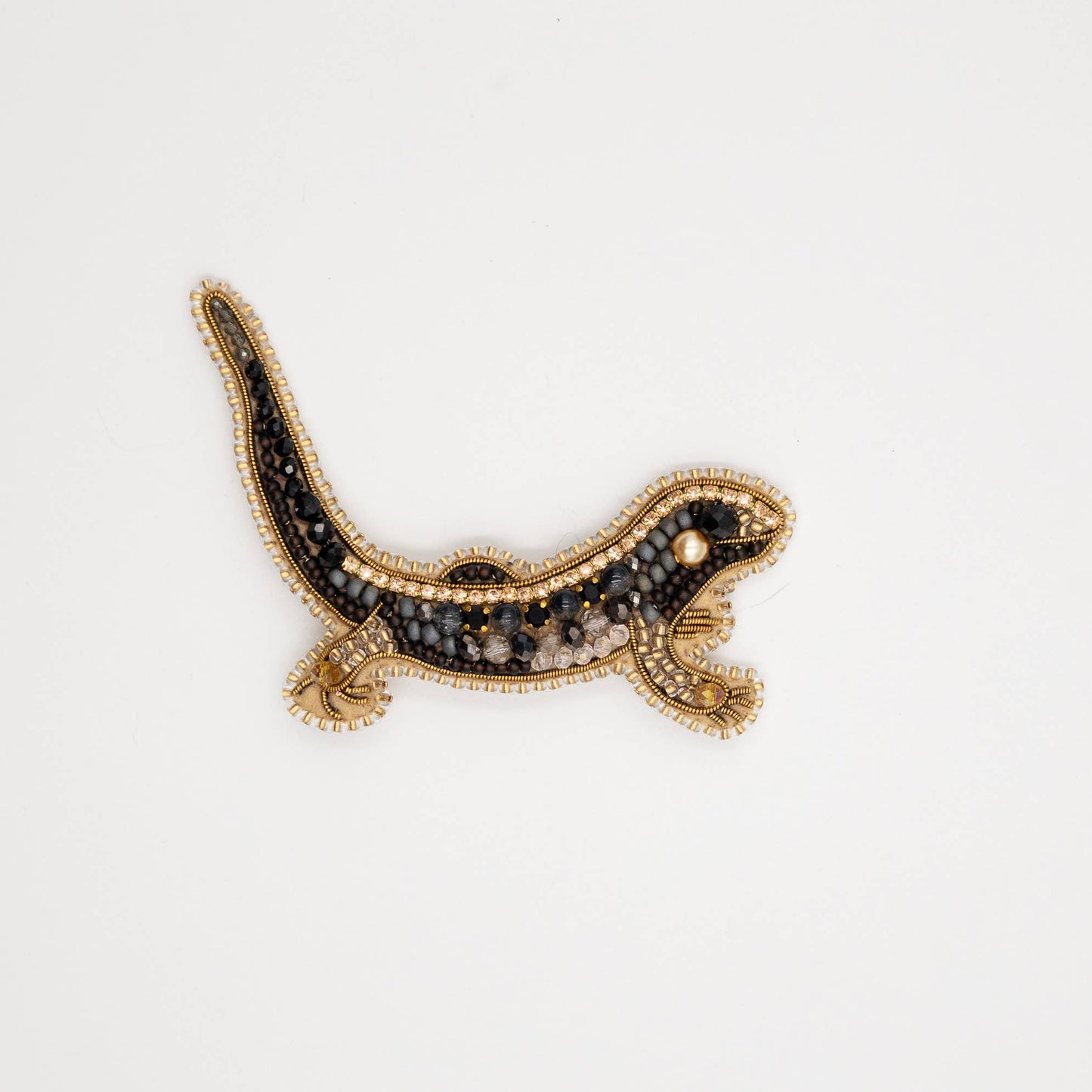 Bead Embroidery Kit: Gecko Brooch DIY Craft, Jewelry Making