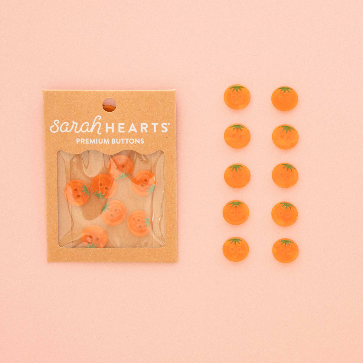 Sarah Hearts-Orange Heirloom Tomato Small 5/8" Buttons-button-gather here online