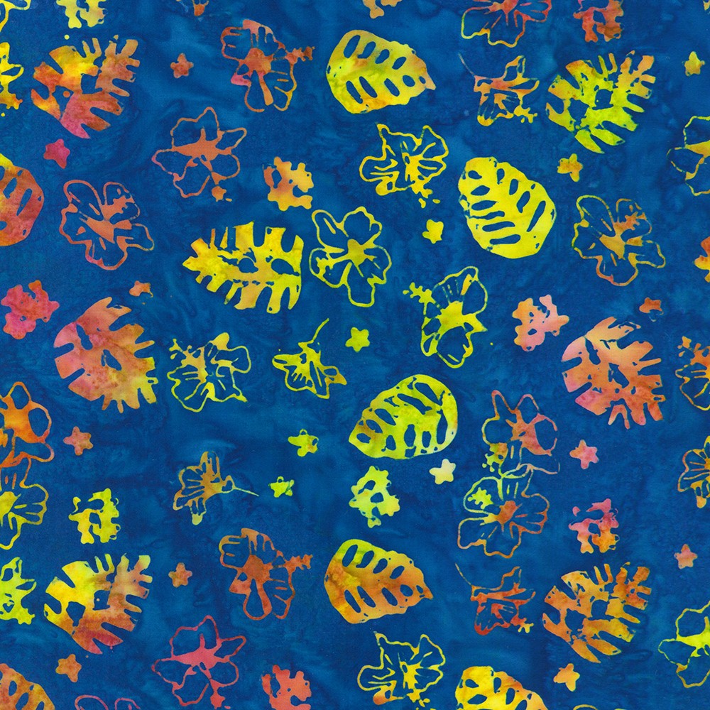 Robert Kaufman-Tropical Flowers Ultra Marine-fabric-gather here online