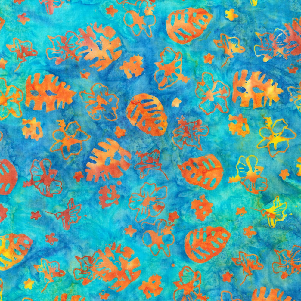 Robert Kaufman-Tropical Flowers Ocean-fabric-gather here online