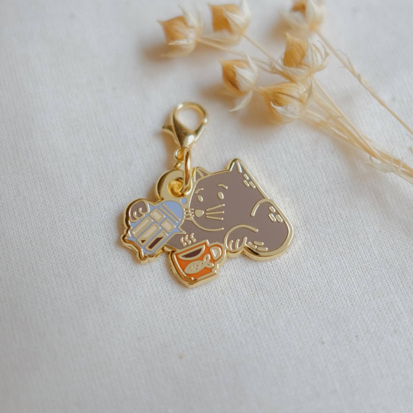 Justine Gilbuena-Coffee Cat (Gray) Stitch Marker-knitting notion-gather here online