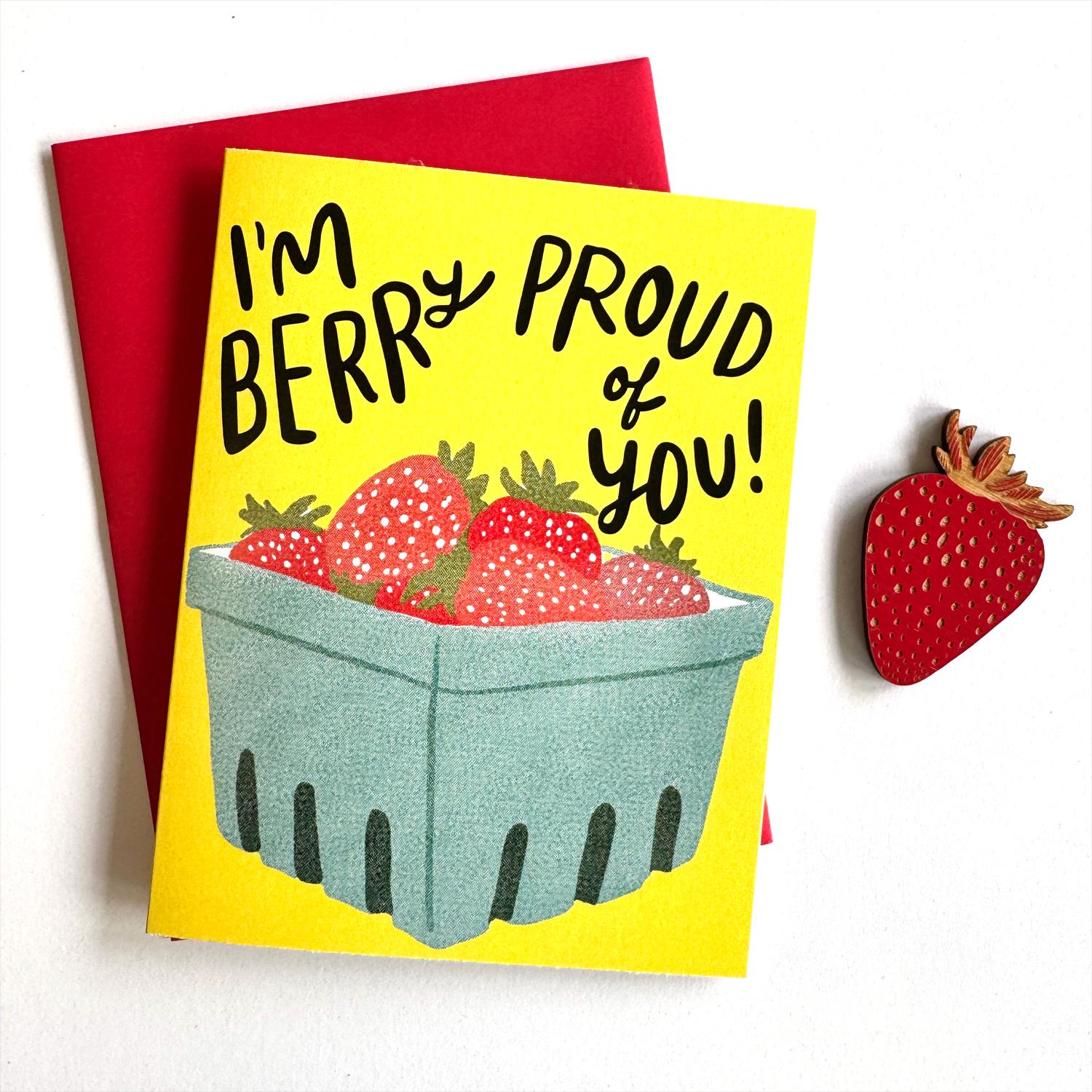 SnowMade-Berry Proud - Red Strawberry Magnet w/ Card-greeting card-gather here online