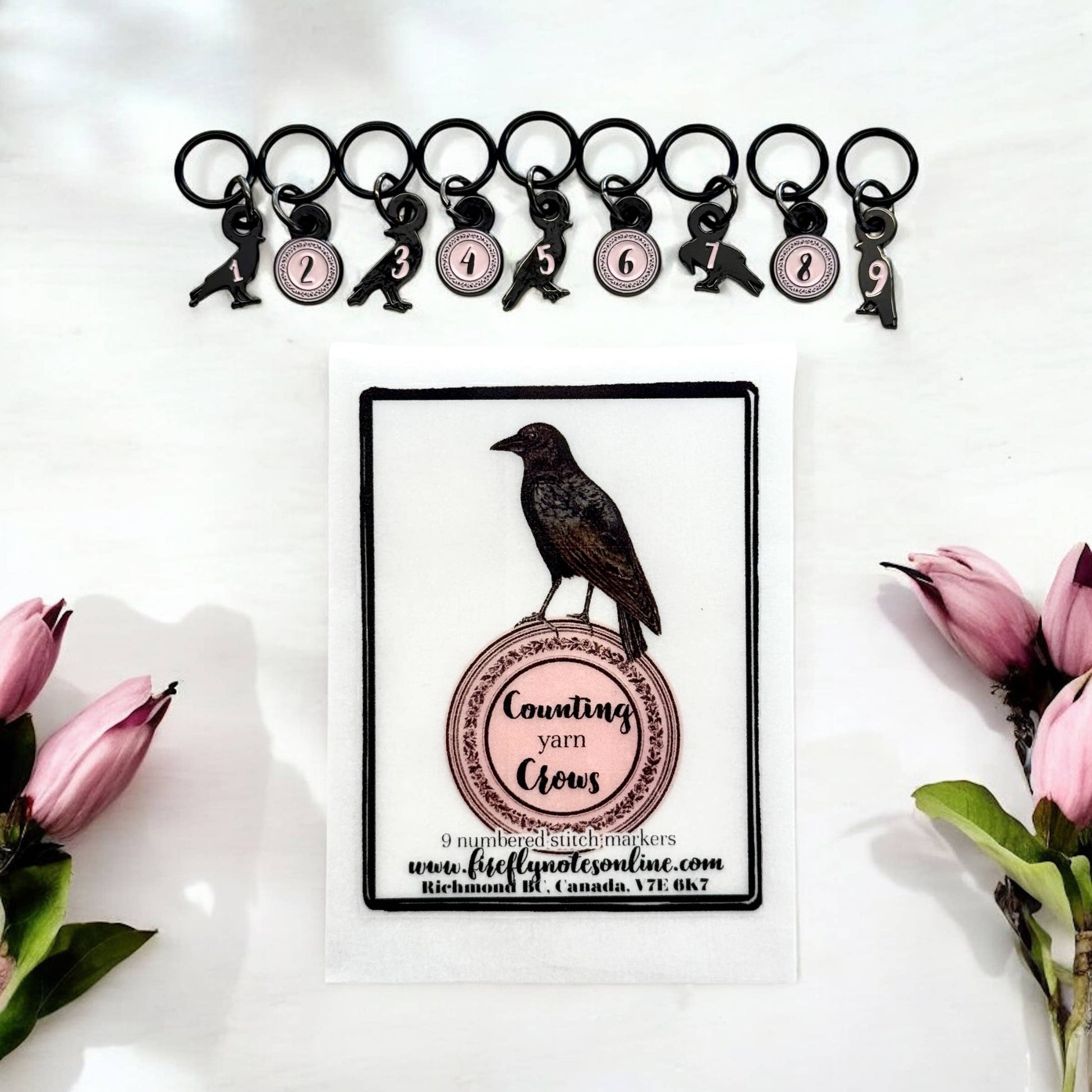 Firefly Notes-Counting (Yarn) Crows Stitch Marker Set-knitting notion-gather here online