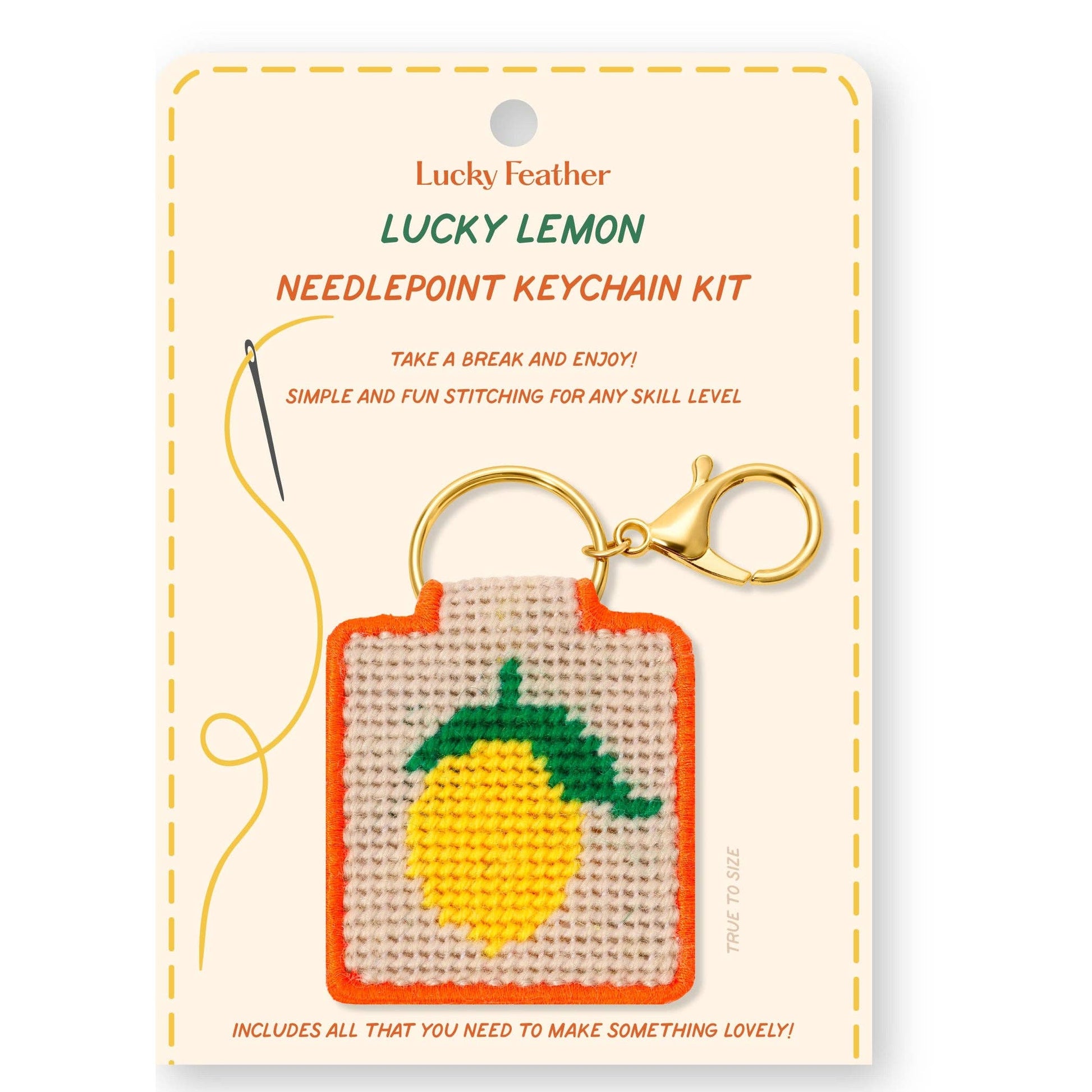 Lucky Feather-Needlepoint Keychain Kit - Lemon-xstitch kit-gather here online