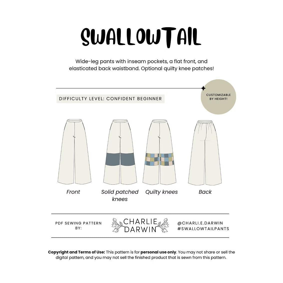 Charlie Darwin Textiles-Swallowtail Pants Pattern-sewing pattern-gather here online